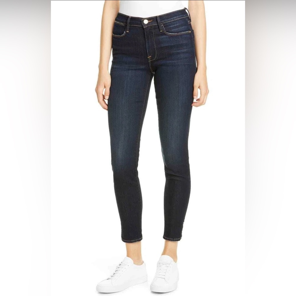 Frame Le High Skinny Jeans 6 Copa Blue Denim Slit Ankle Mid Rise Size 25